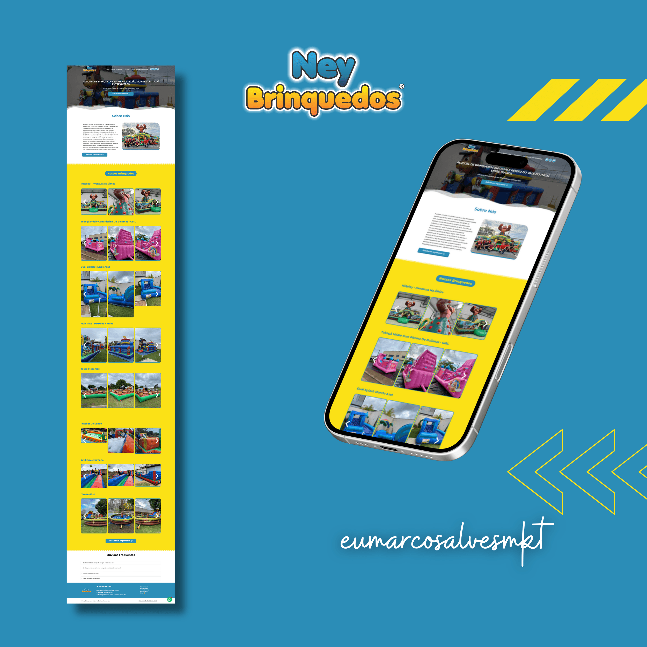 Landing page para aluguel de brinquedos Ney Brinquedos criada por Marcos Alves web designer Salvador