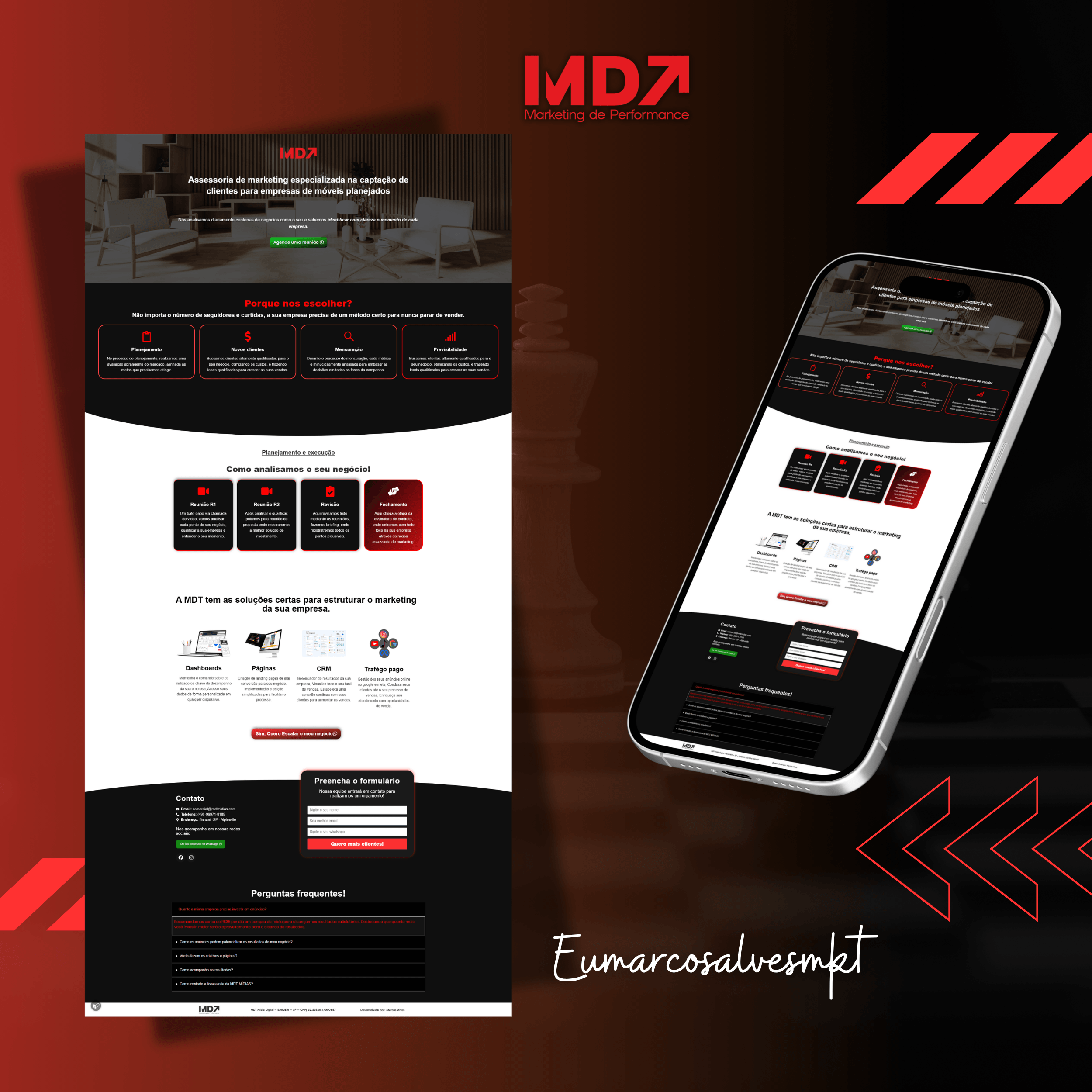 Landing page para assessoria de marketing digital MDT Mídias — desenvolvida por Marcos Alves web designer