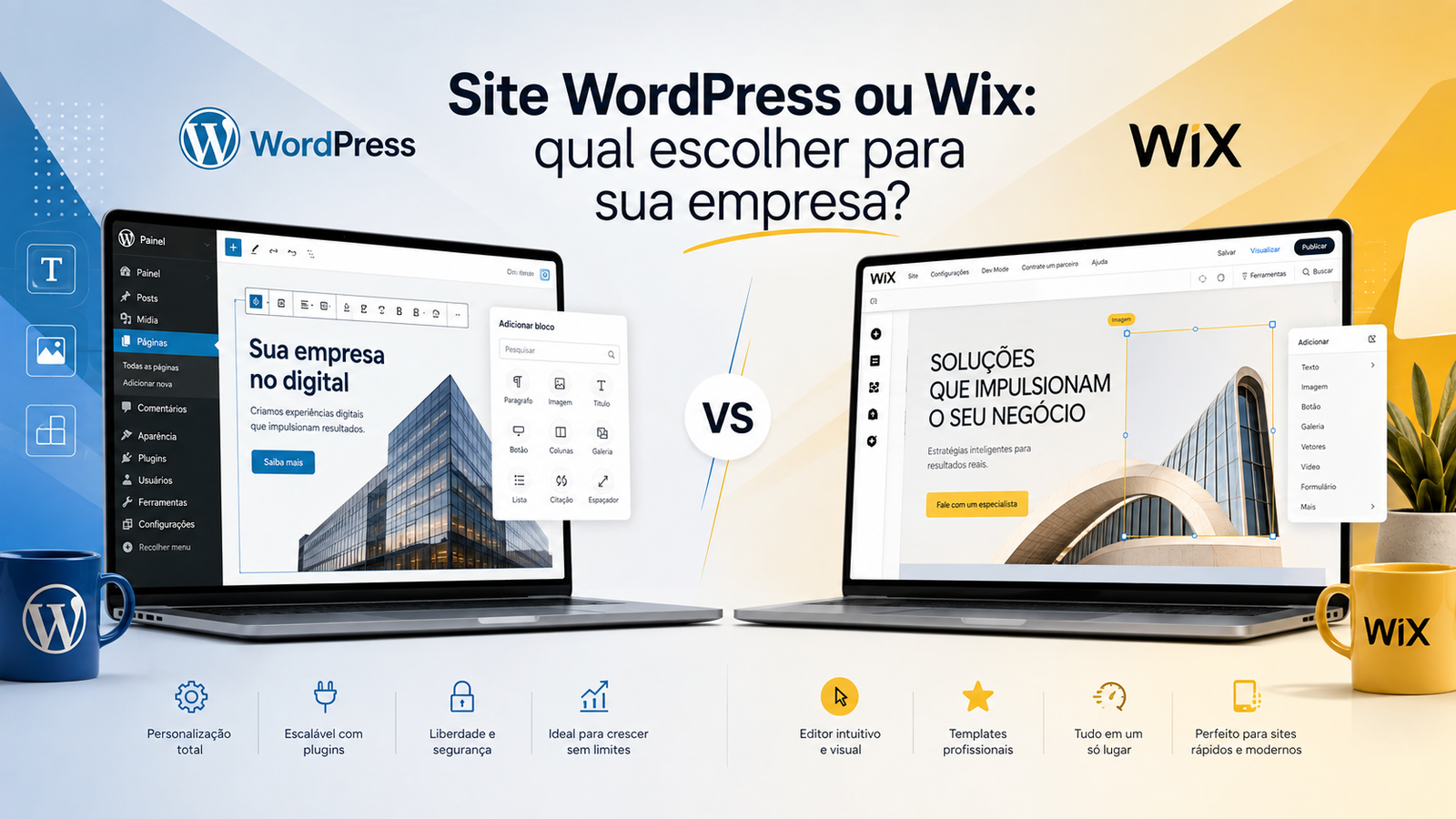 Comparação entre site WordPress e Wix para empresas